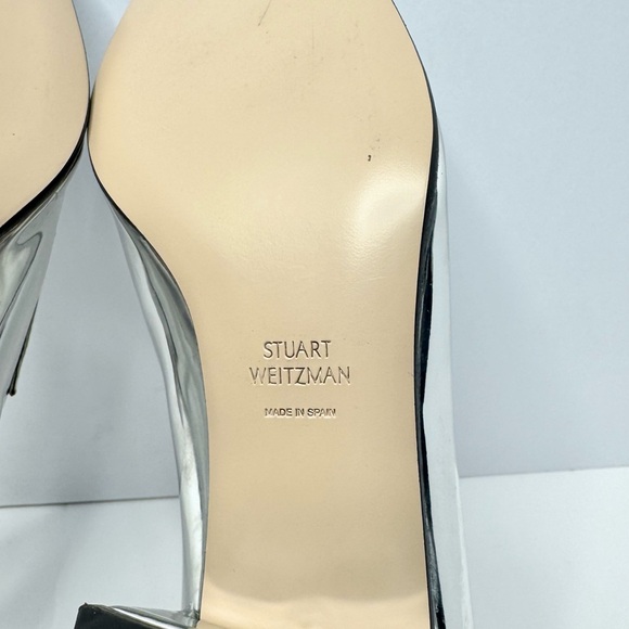 Stuart Weitzman ‘Sawyer’ Metallic Block Heel Loafer in Polar Silver NIB - Picture 9 of 11